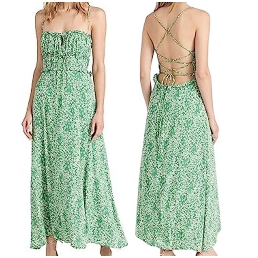 ASTR the Label NWT Amalea Crepe Maxi Dress Green Floral Size L Strappy Open Back - Picture 1 of 11